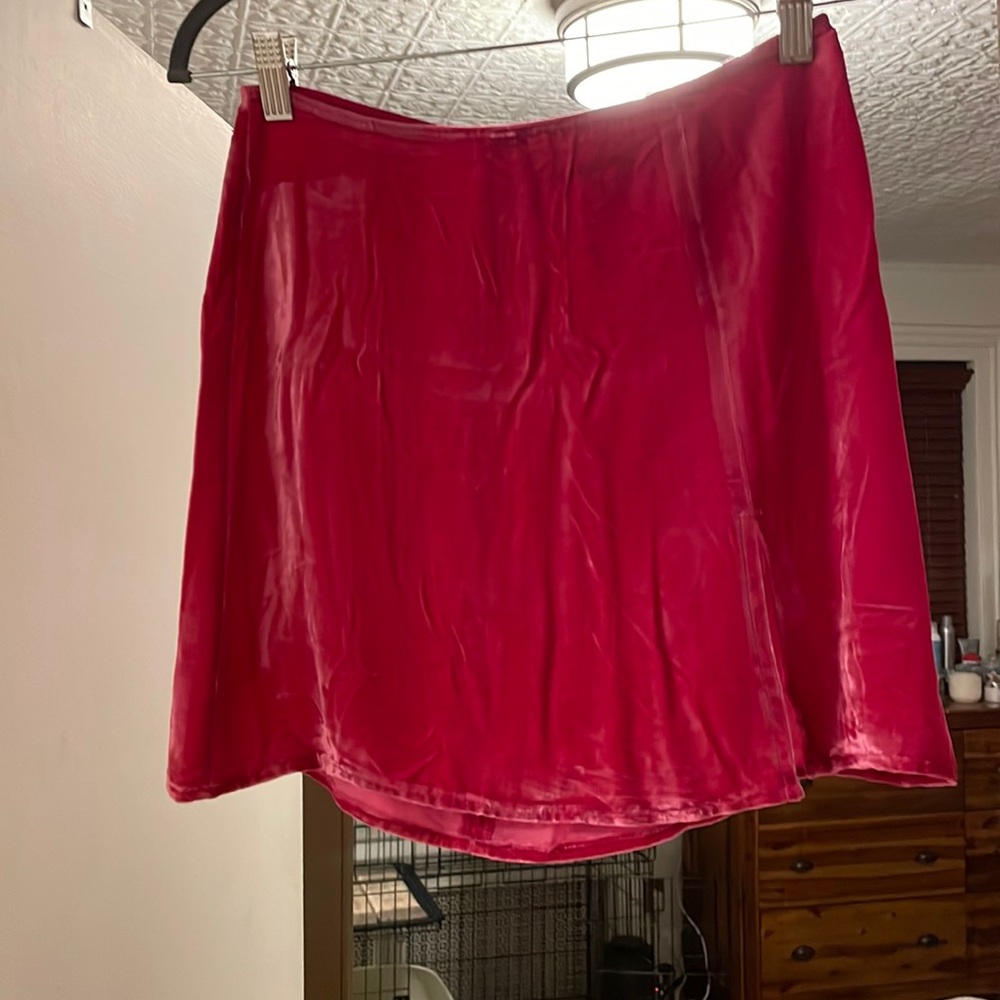 Mini hot pink velvet skirt